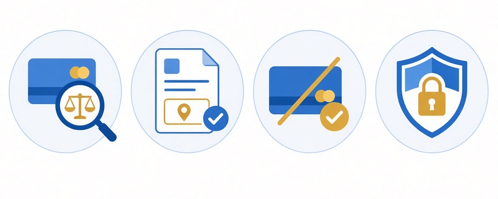 Icons for balance check, registration, declined fixes and scam safety